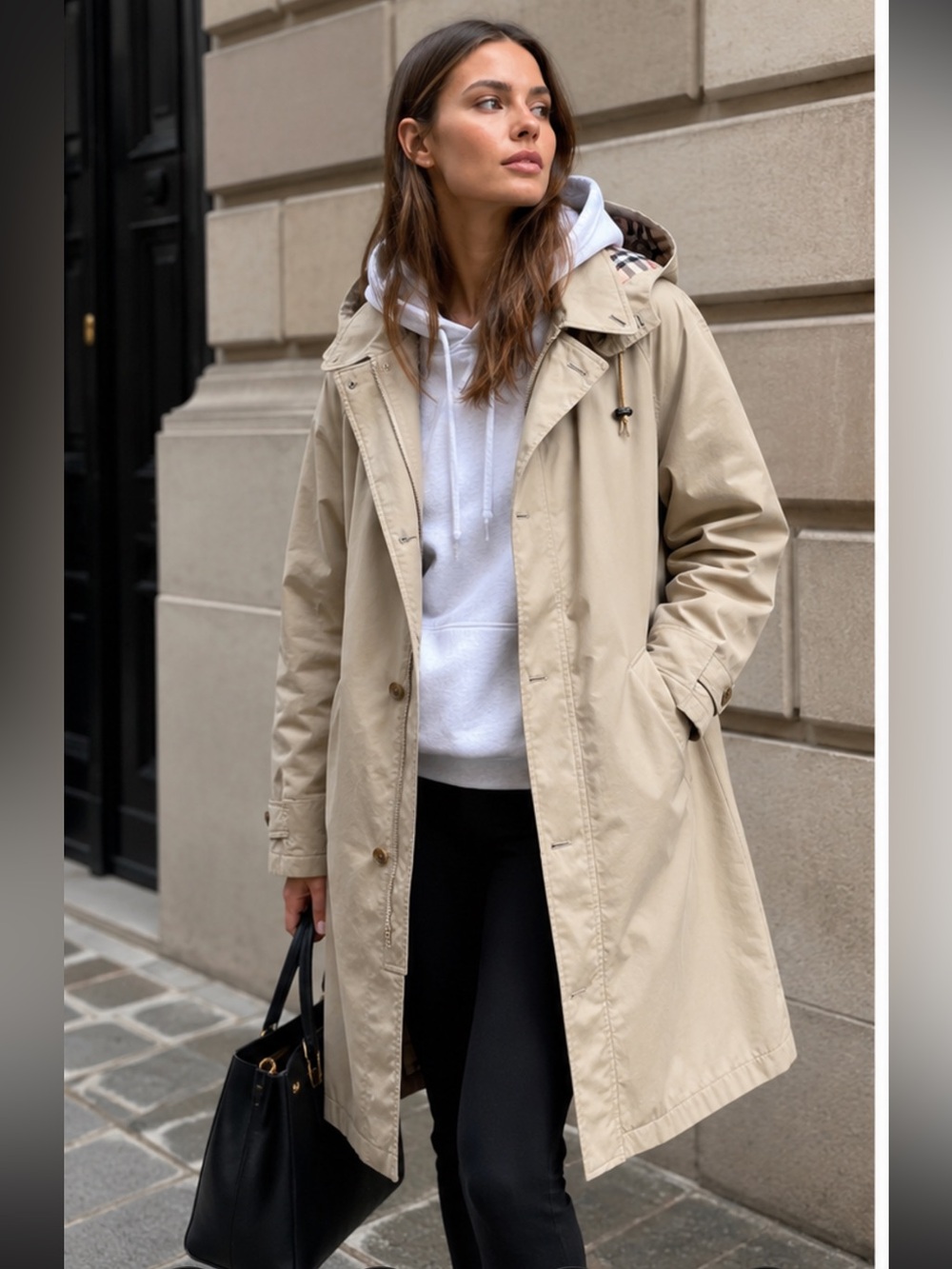 Burberry Beige Hooded Trench Coat with Signature Check Lining